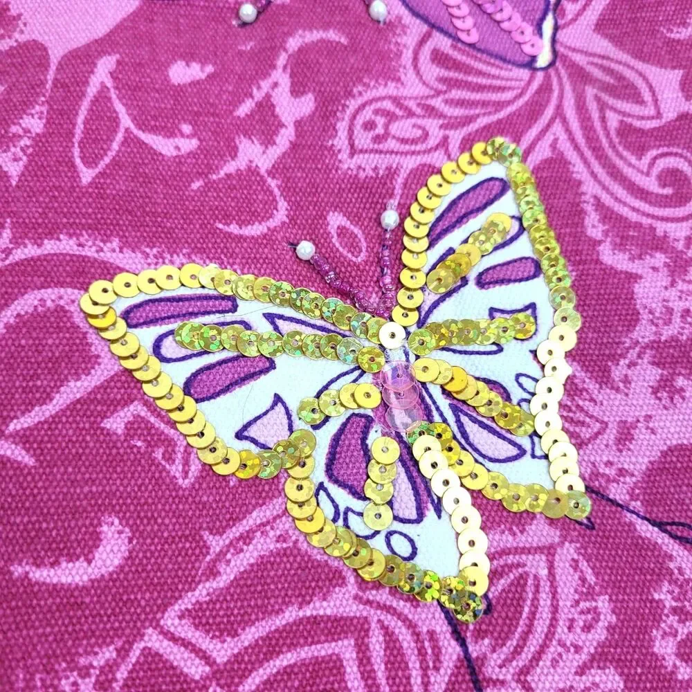 Kohl's Pink Butterfly with sequins 18 inch pillow covers x 2 boho girly garden